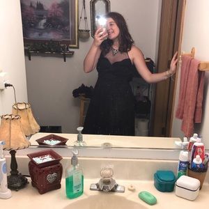 Black dress with mesh high collar top